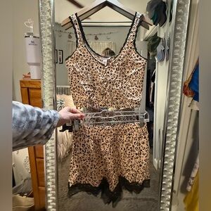 Victoria's Secret Leopard Print Lace Trim Pajama Set Top & Bottoms included